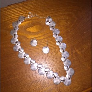 Hammered disk necklace and earrings